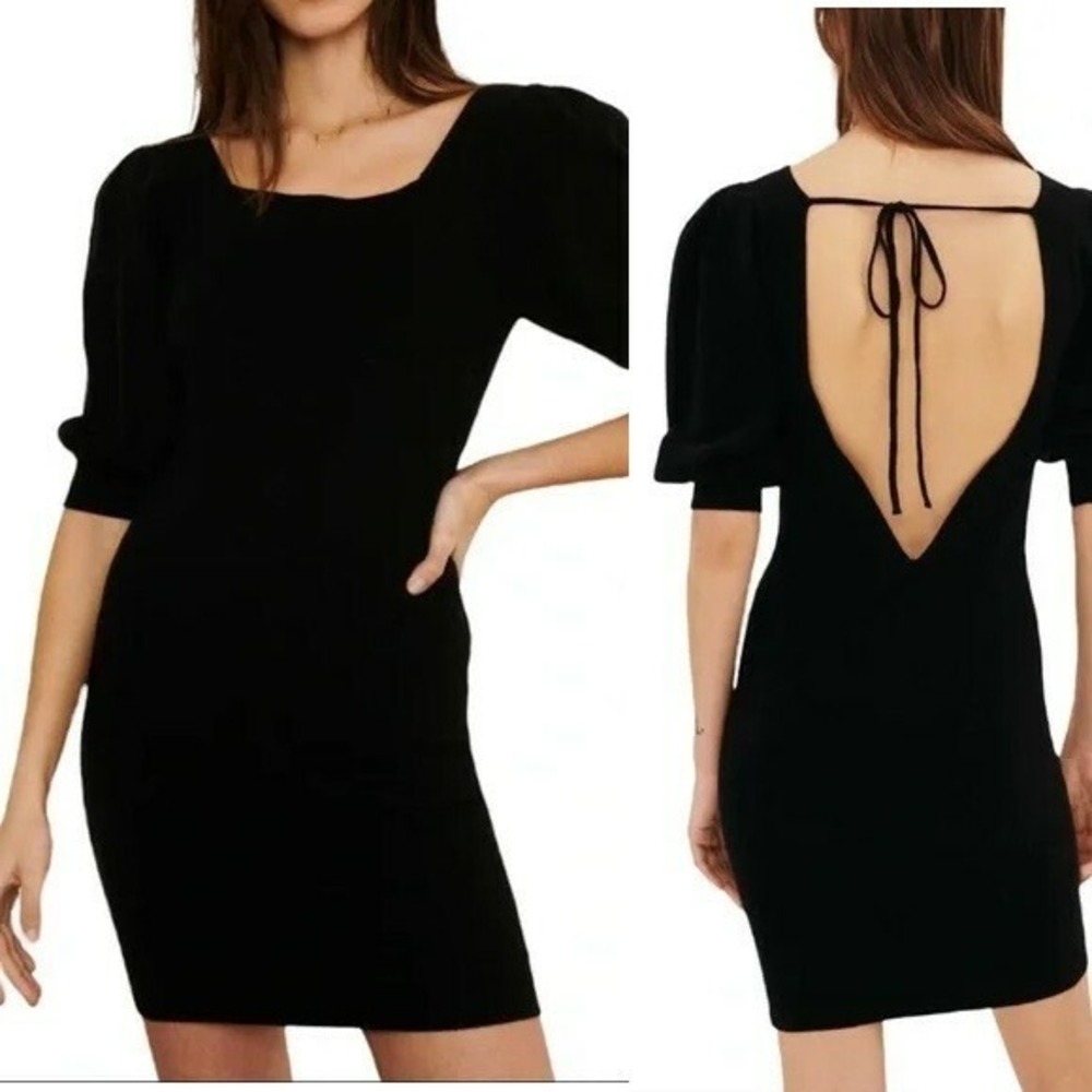 ba&sh Dress Size L Open Back Puff sleeve Sweater Mini black Party Wedding‎ NEW